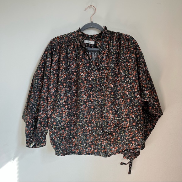 Doen Tops - Doen Gathered Rose Floral Cotton Poplin Blouse